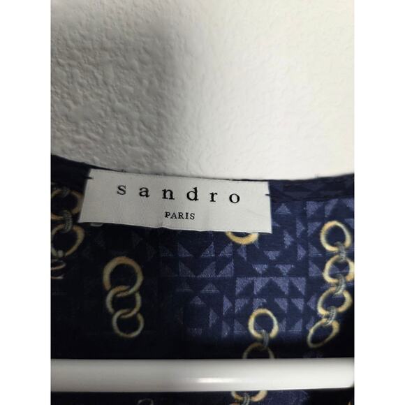 Sandro Milly Silk Dress Small EU 38 Navy Blue - Picture 12 of 16